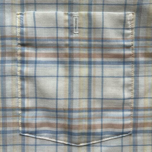 Vintage Ivy Classics Tan Blue Orange Plaid Button Down Short Sleeve Shirt XL USA - Picture 7 of 10